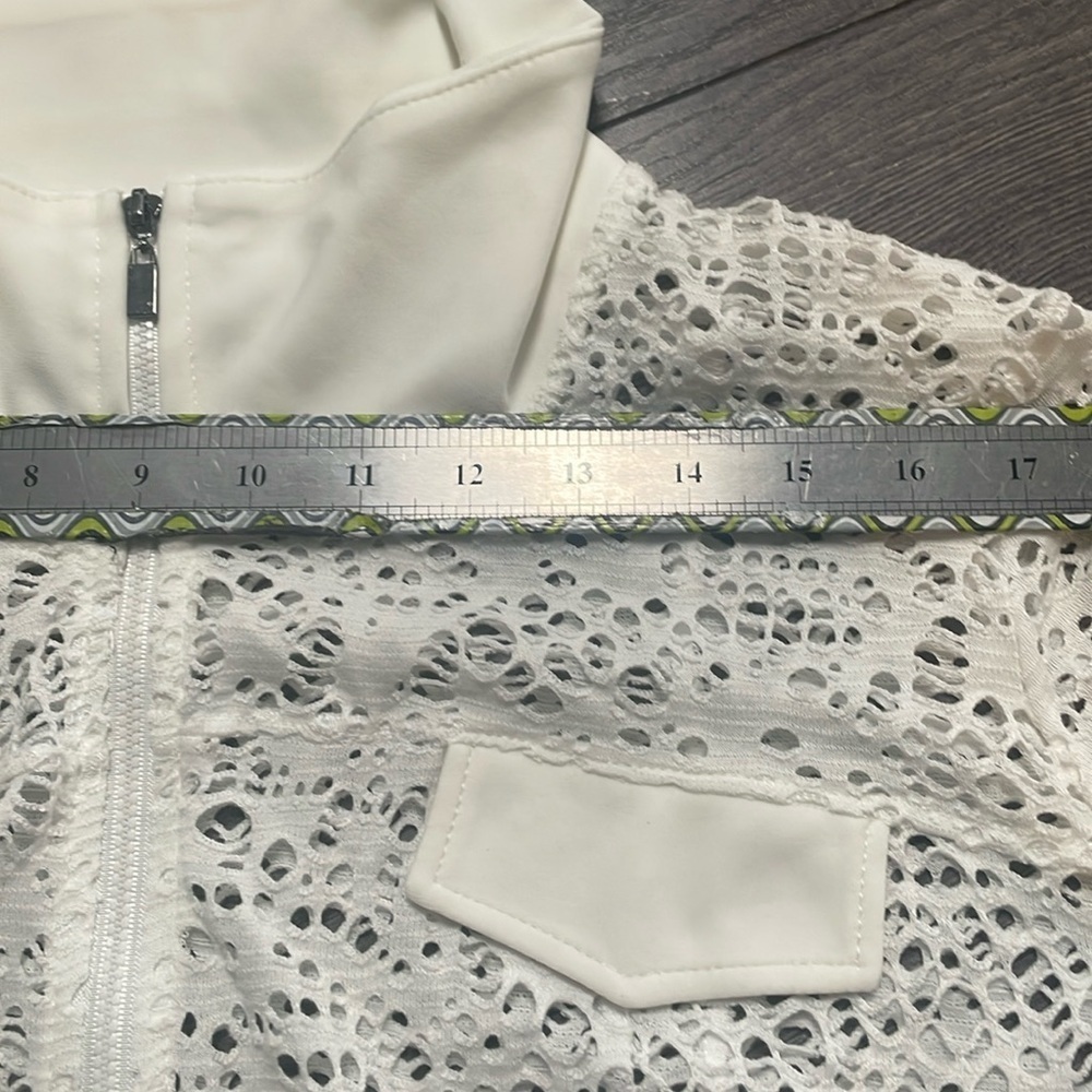 Picadilly White lace like Zip Up cropped Jacket shirt - Picture 7 of 9